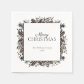 Serviette En Papier Pinecone d'hiver noir rustique Joyeux Noël (Devant)