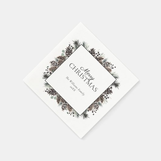 Serviette En Papier Pinecone d'hiver noir rustique Joyeux Noël (Coin)