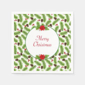 Serviette En Papier Pinecones de Noël personnalisées et baies rouges (Devant)