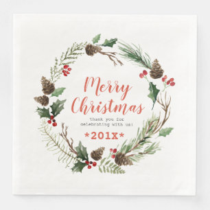 Serviette En Papier Pinecones rustiques et vertes de feuillage Serres