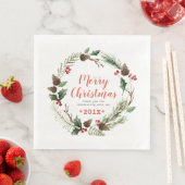 Serviette En Papier Pinecones rustiques et vertes de feuillage Serres  (En situation)