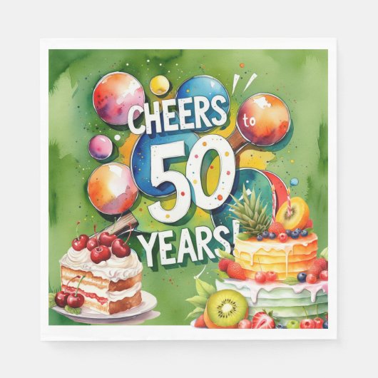 Serviette En Papier Ping Pong 50e anniversaire, (Devant)