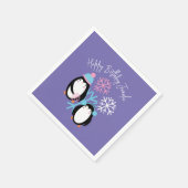 Serviette En Papier Pingouin Anniversaire Snowflakes Pink Blue Winter (Coin)