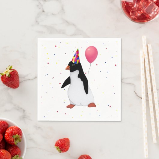 Serviette En Papier Pingouin Avec Papier Ballotte Rose Napkin (En situation)
