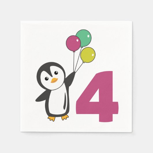 Serviette En Papier Pingouin Balloons D'Anniversaire Pour Enfants serv (Devant)