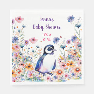 Serviette En Papier Pingouin bébé en fleurs C'est une fille   BABY SHO