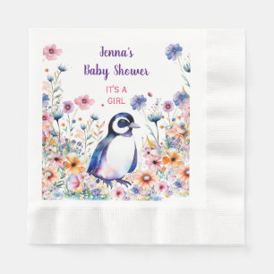 Serviette En Papier Pingouin bébé en fleurs C'est une fille   BABY SHO