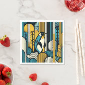 Serviette En Papier Pingouin bleu Turquoise jaune moutarde en géométri (En situation)