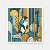 Serviette En Papier Pingouin bleu Turquoise jaune moutarde en géométri (Devant)