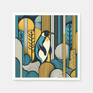 Serviette En Papier Pingouin bleu Turquoise jaune moutarde en géométri