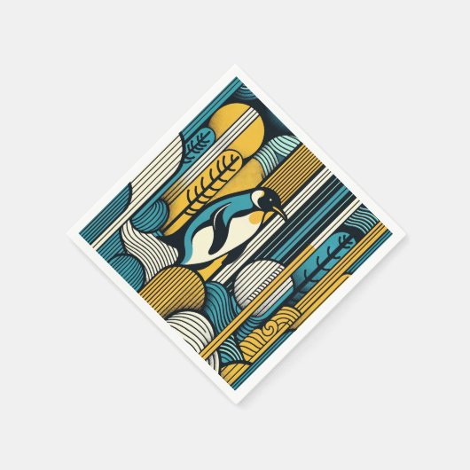 Serviette En Papier Pingouin bleu Turquoise jaune moutarde en géométri (Coin)