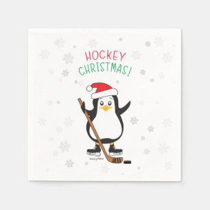 Serviette En Papier Pingouin de Noël de hockey