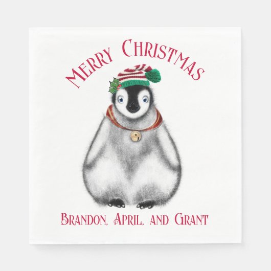 Serviette En Papier Pingouin de Noël mignon, animal arctique festif (Devant)