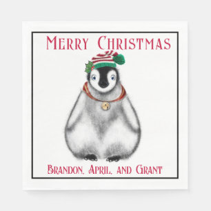 Serviette En Papier Pingouin de Noël mignon, animal arctique festif