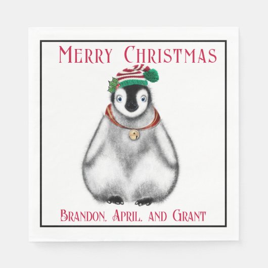 Serviette En Papier Pingouin de Noël mignon, animal arctique festif (Devant)