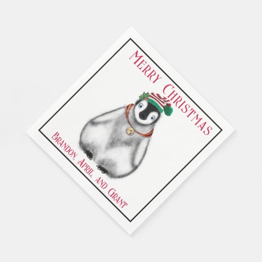 Serviette En Papier Pingouin de Noël mignon, animal arctique festif (Coin)