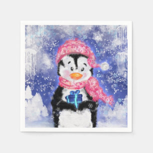 Serviette En Papier Pingouin de Noël pour bébé avec cadeau