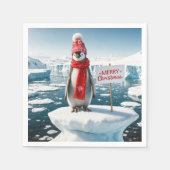 Serviette En Papier Pingouin De Noël Sur Un Iceberg (Devant)