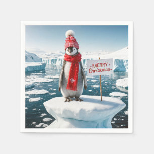 Serviette En Papier Pingouin De Noël Sur Un Iceberg