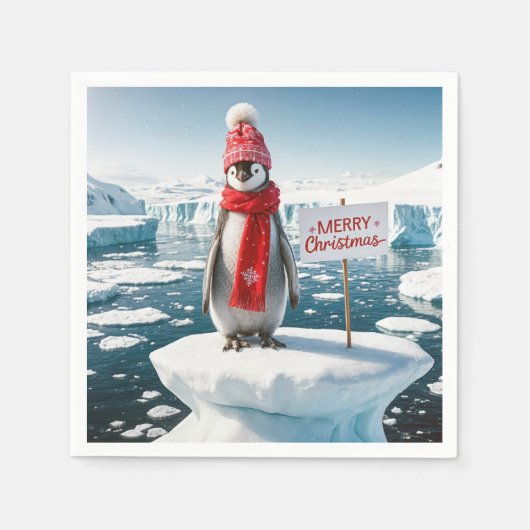 Serviette En Papier Pingouin De Noël Sur Un Iceberg (Devant)