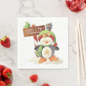 Serviette En Papier Pingouin d'hiver et oiseau Chillin Noël (En situation)