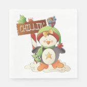 Serviette En Papier Pingouin d'hiver et oiseau Chillin Noël (Devant)