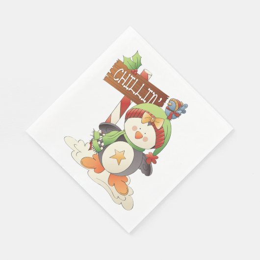 Serviette En Papier Pingouin d'hiver et oiseau Chillin Noël (Coin)