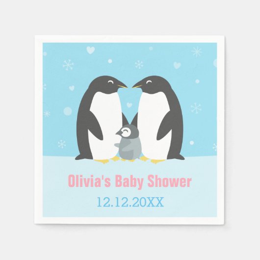 Serviette En Papier Pingouin d'hiver Famille Papier Baby shower Napkin (Devant)