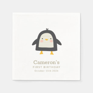 Serviette En Papier Pingouin d'hiver Simple 1er anniversaire