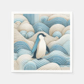 Serviette En Papier Pingouin En Crème Bleu Vagues Abstraites (Devant)