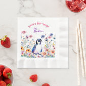 Serviette En Papier Pingouin en fleurs Fille Anniversaire Personnalisé (En situation)
