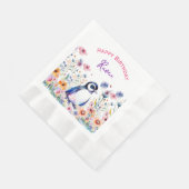 Serviette En Papier Pingouin en fleurs Fille Anniversaire Personnalisé (Coin)