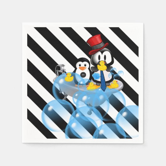 Serviette En Papier Pingouin en papier, bandes noires et blanches (Devant)