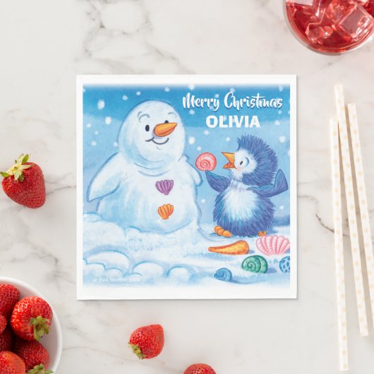 Serviette En Papier Pingouin et bonhomme de neige mignons de Noël de (En situation)