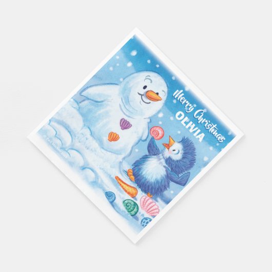 Serviette En Papier Pingouin et bonhomme de neige mignons de Noël de (Coin)