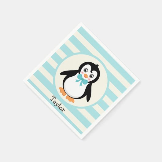 Serviette En Papier Pingouin mignon avec Bowtie Turquoise (Coin)