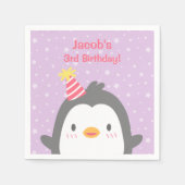 Serviette En Papier Pingouin mignon avec Casquette violet fête d'anniv (Devant)