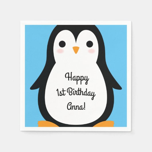 Serviette En Papier Pingouin mignon hiver 1er anniversaire fête Napkin (Devant)