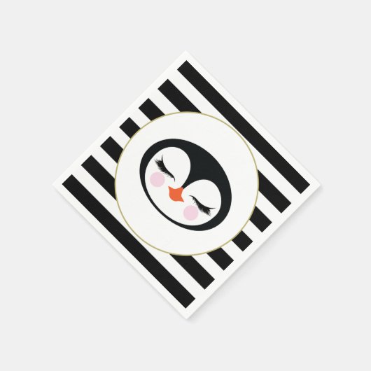 Serviette En Papier Pingouin mignon Visage noir et blanc Frappe rayée (Coin)