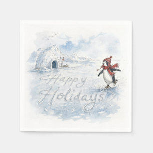 Serviette En Papier Pingouin patinage de vacances joyeuses
