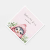 Serviette En Papier Pingouin rose mignonne Baby shower d'hiver serviet (Coin)