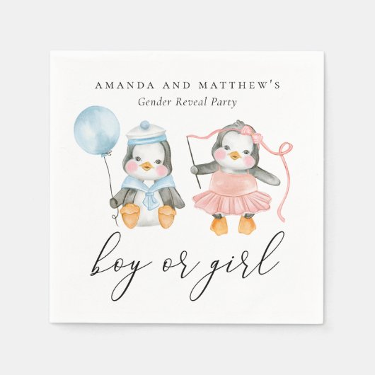 Serviette En Papier Pingouins aquarelle. Garçon ou fille. Détection du (Devant)