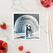 Serviette En Papier Pingouins Dansant Lente Par Igloo (En situation)