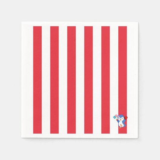 Serviette En Papier Pingouins en papier, rouge et blanc (Devant)