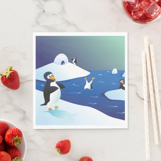 Serviette En Papier Pingouins Et Glace (En situation)