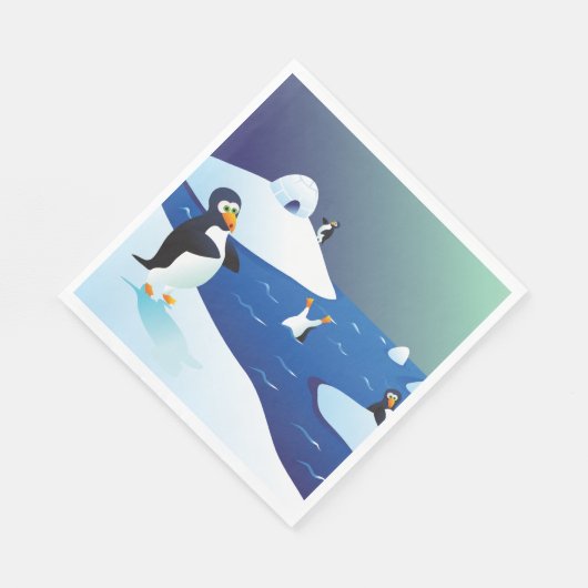 Serviette En Papier Pingouins Et Glace (Coin)