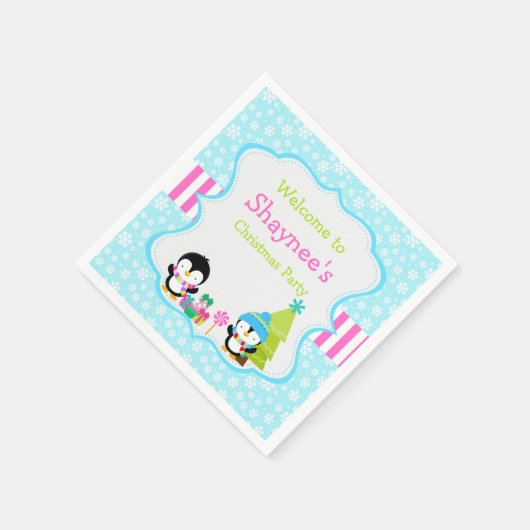 Serviette En Papier Pingouins mignons d'hiver (Coin)