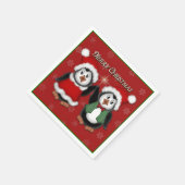 Serviette En Papier Pingouins mignons Rouge Joyeux Noël (Coin)