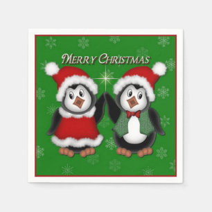 Serviette En Papier Pingouins verts Joyeux Noël serviettes