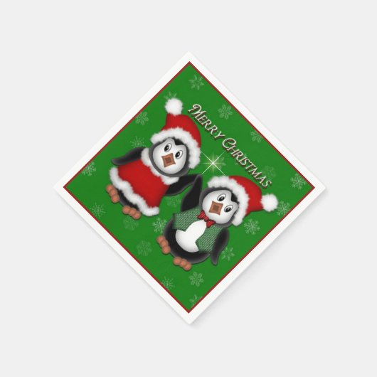 Serviette En Papier Pingouins verts Joyeux Noël serviettes (Coin)